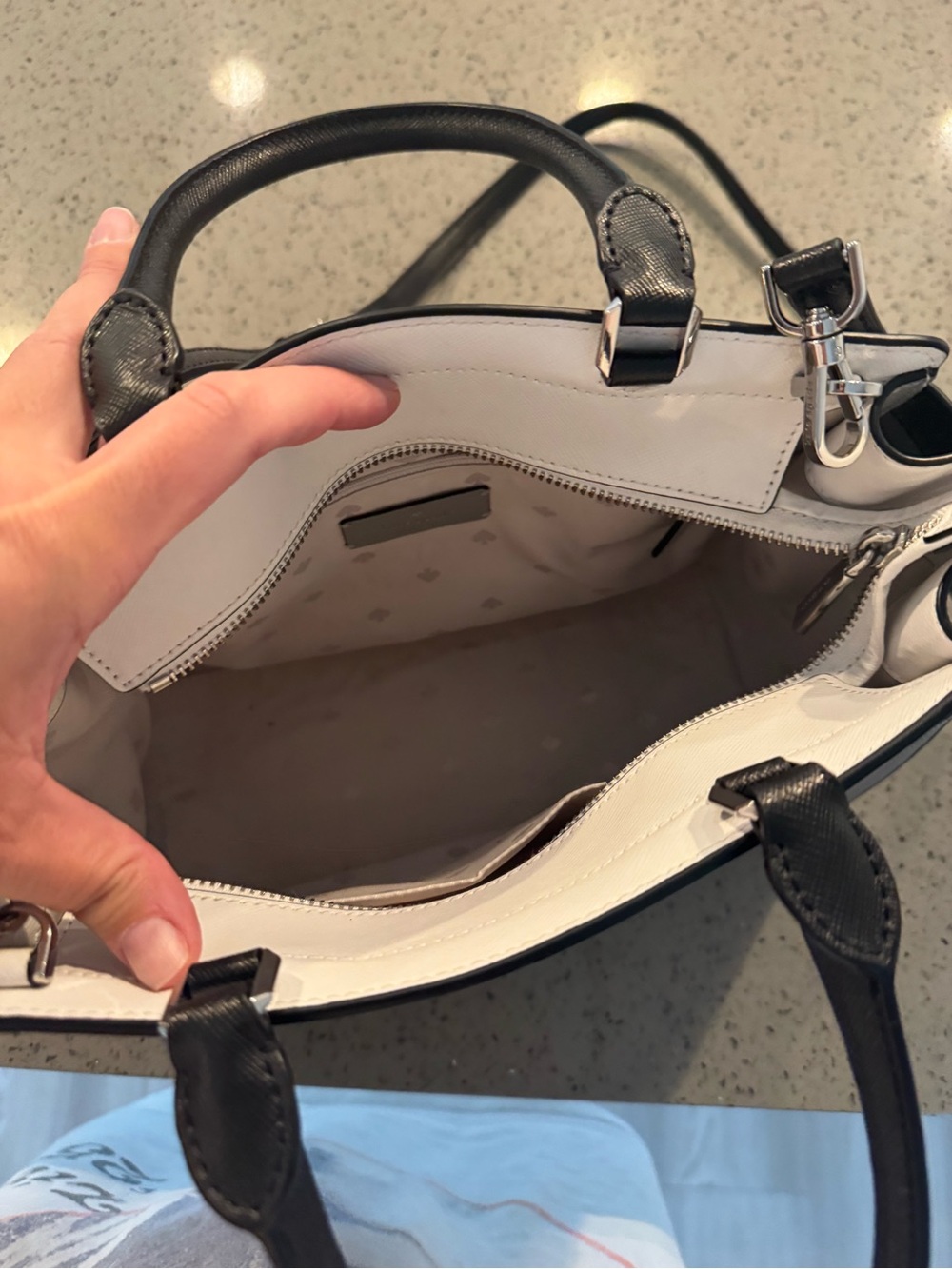 kate spade Two-Tone Leather Satchel in White, Gray and Black - Picture 5 of 7